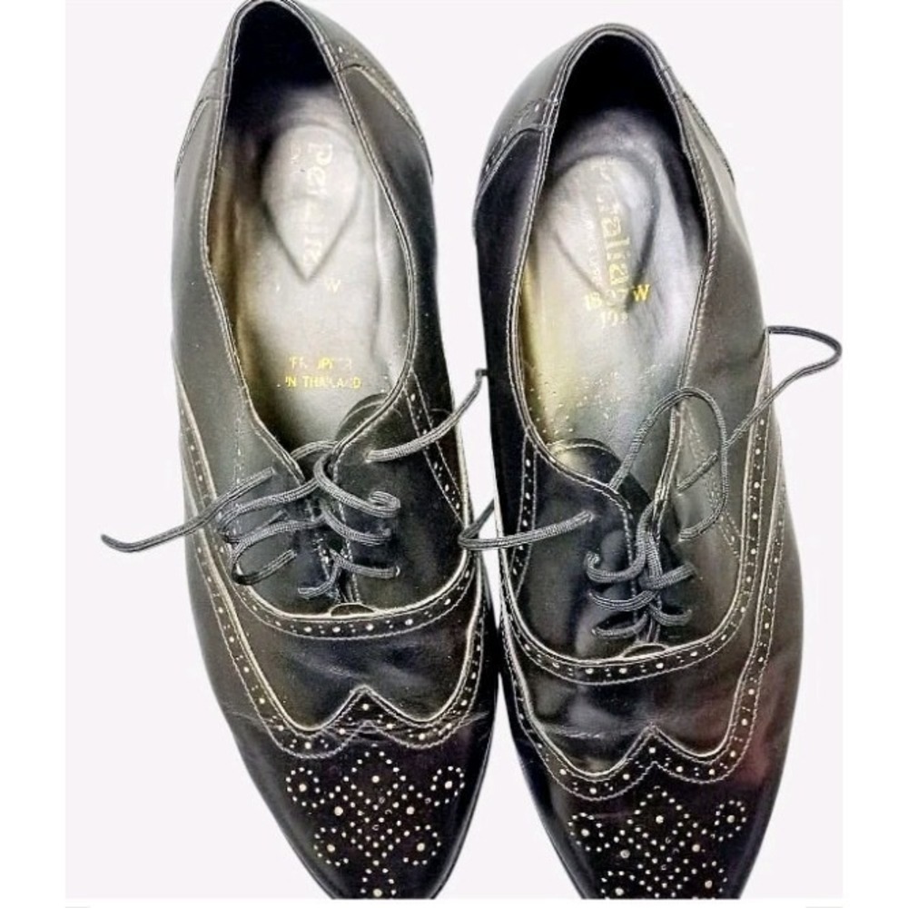 Black Vintage Leather Lace-up Brogue Peralia Shoes Size 10 - Picture 2 of 3